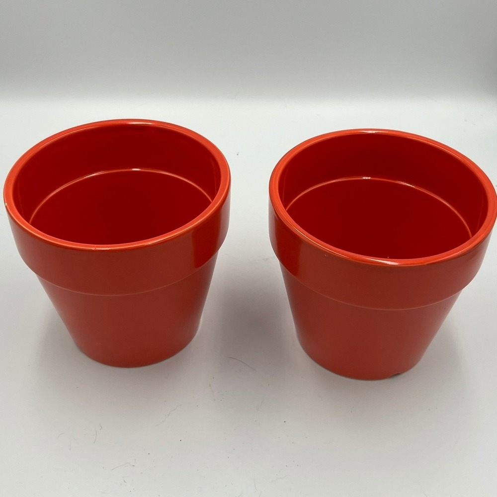 Ashland Ceramic Pot Set 2 Home Decor 5in Red Very Good Glossy Summer Living - Picture 2 of 8